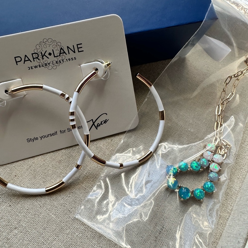 Park Lane White and Gold Accented Hoops and necklace